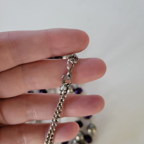 Purple Beaded Necklace with Silver Accent Long Chain Boho Jewelry Statement Gift - Picture 9 of 10